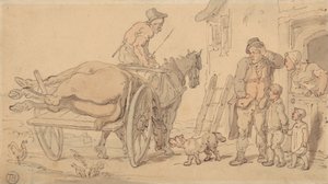 En død hest på en kjerrevogn av Thomas Rowlandson