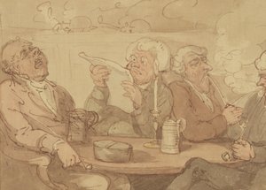 A Gentlemans Club (blekk og wc på papir) av Thomas Rowlandson