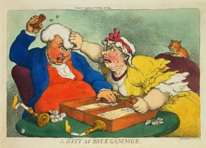 A Hitt at Backgammon (farget etsning) av Thomas Rowlandson
