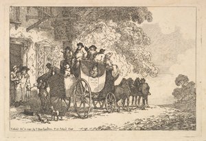 En fullastet postvogn utenfor et posthus av Thomas Rowlandson
