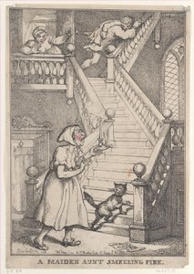 A Maiden Aunt Smelling Fire, [1. mai 1806], gjenutgitt 1. mai..., [1. mai 1806], gjenutgitt 1. mai 1812. av Thomas Rowlandson