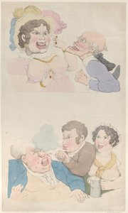 En mann lokket av en kvinne, og røyker en kunde, 1800, 1800. av Thomas Rowlandson