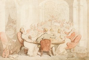 En raucous lunsj på et landsted (blekk og fargevask på papir) av Thomas Rowlandson