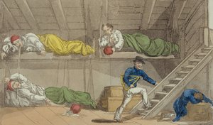 En scene i kanalen, fra Stormesteren, eller Qui Hi-eventyr? i Hindostan. A Hudibras Poem in Eight Cantos av Quiz, av William Combe (1741-1823) utgitt av Thomas Tegg, London, 1815 (aqua av Thomas Rowlandson
