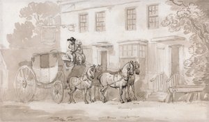 En diligense utenfor inngangen til et vertshus av Thomas Rowlandson