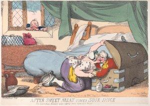 Etter at søtt kjøtt kommer sur saus, eller korporal Casey kom inn i feil boks, ..., 30. november 1810. av Thomas Rowlandson