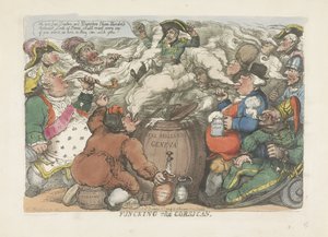 Desinfisering av korsikaneren, 1813 Funcking the Corsican (tittel på objekt) av Thomas Rowlandson