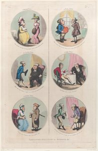 Karikaturmedaljer for skjermer &c: A Morning Visitor, An Evening Visitor, A We..., 1. april 1800. av Thomas Rowlandson