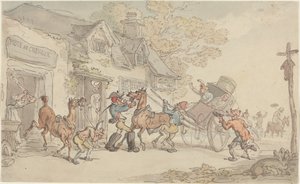 Skifte hest i et posthus i Frankrike av Thomas Rowlandson