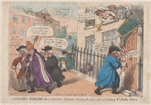 Chelsea Parade eller et kvalt medlem som kartlegger innsiden og baksiden av ..., 4. mars 1809. av Thomas Rowlandson