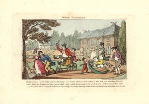 Barn som leker på vogner som skjærer opp en nyrullet gruskjøring av Thomas Rowlandson