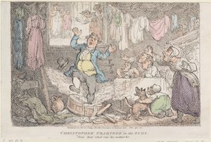 Christopher Crabtree in the Suds: Kjære, kjære hva kan saken være, 1807., 1807. av Thomas Rowlandson