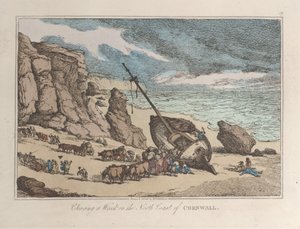Rydding av et vrak på nordkysten av Cornwall av Thomas Rowlandson