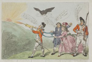 Oberst Topham forsøker med sin «Squirt» å slukke Holmans geni av Thomas Rowlandson
