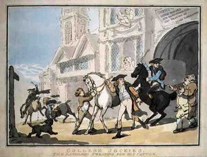 "College Jockies, The Landlord Sweating for his Cattle", pub. av E. Jackson av Thomas Rowlandson