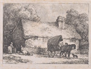 Hytte med vogn og griser av Thomas Rowlandson