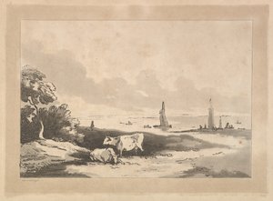 Kyr og sjølandskap, 1783-89. av Thomas Rowlandson