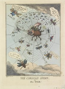 Den korsikanske edderkoppen i sitt nett, 1808 Den korsikanske edderkoppen, i nettet hans! (tittel på objekt) av Thomas Rowlandson
