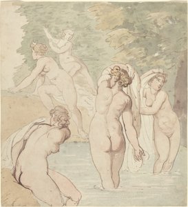 Diana og nymfene hennes bader av Thomas Rowlandson