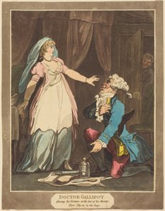 Doktor Gallipot legger sin formue for sin elskedes føtter av Thomas Rowlandson