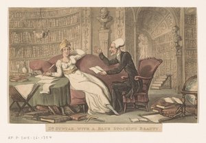 Doktor Syntaks med en kvinne i et bibliotek dr. Syntaks med en blå strømpe-skjønnhet (tittel på objekt) av Thomas Rowlandson