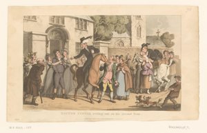 Doktor Syntax rir ut av landsbyen på hesten sin av Thomas Rowlandson