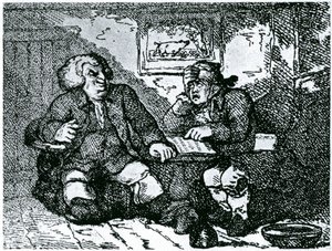 Dr. Johnson og James Boswell kommer seg etter en bakrus etter en natt på byen av Thomas Rowlandson