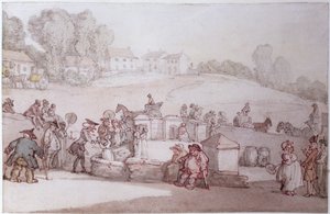 Dr Syntax på Harrogate Spa (penn, wc og blyant på papir) av Thomas Rowlandson