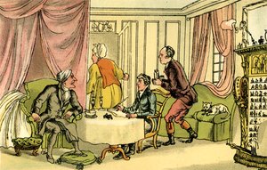 "Dr Syntax lager sitt testamente" av Thomas Rowlandson