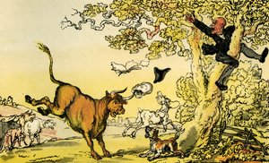 'Dr Syntax forfulgt av en okse' av Thomas Rowlandson