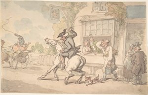 Dr. Syntax med en gjenstridig hest foran et vertshus av Thomas Rowlandson