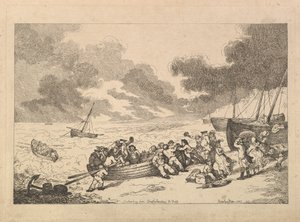 Avgang fra Brighthelmstone til Diepp[e] (fra *Imitations of Modern Drawings*) av Thomas Rowlandson