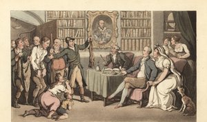 Engelsk herre i studiet hans som hører en sak om krypskyting av Thomas Rowlandson