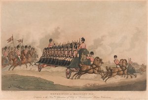 "Expedition of Military Fly" (akvatint, farge) av Thomas Rowlandson