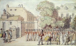 Franske soldater på parade (penn og akvarell på papir) av Thomas Rowlandson