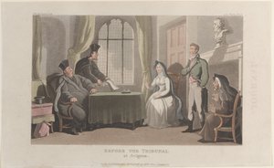 Frontispice: Before the Tribunal at Avignon, fra Journal of Sentimental Travels in the ..., 1821. av Thomas Rowlandson