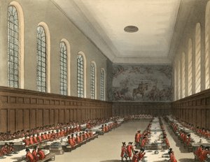 Generell oversikt over interiøret i Chelsea Hospital av Thomas Rowlandson