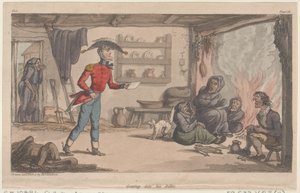 Komme inn i Billet hans, fra The Military Adventures of Johnny Newcome, 1815., 1815. av Thomas Rowlandson