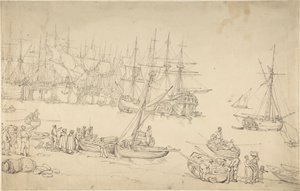 Havnescene av Thomas Rowlandson
