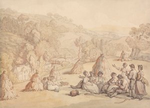 Høstmaskiner hviler i et maisfelt av Thomas Rowlandson