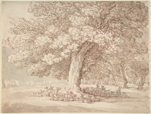 En hjorteflokk under en eik av Thomas Rowlandson