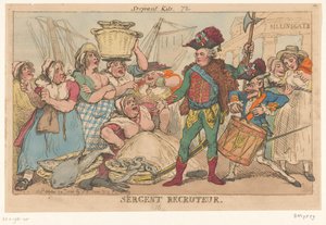 Hertugen av Orléans blant fiskekvinnene, 1789 Sergent Recruiter (tittel på objekt) av Thomas Rowlandson