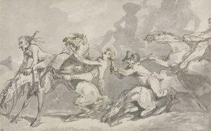 Horsemen Colliding, ca. 1785-90 (penn og blekk med brun vask på papir) av Thomas Rowlandson