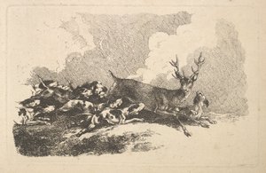 Hunder som jakter en hjort, 1784-88. av Thomas Rowlandson