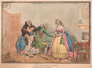 Introduksjon, pub. 1793 (håndfarget gravering) av Thomas Rowlandson