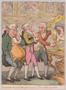 Italienske bildeforhandlere Humbuging My Lord Anglaise, pub. 1812 (håndfarget gravering) av Thomas Rowlandson