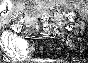 James Boswell, hans kone, og Dr Johnson på te i Edinburgh, 1773, 1786 av Thomas Rowlandson