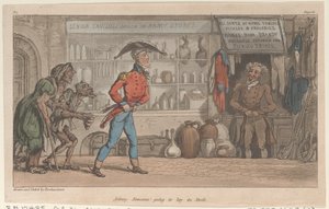 Johnny Newcome skal legges på lager, fra The Military Adventures of Johnny Newcome, 1815., 1815. av Thomas Rowlandson