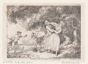 Joseph skynder seg for å redde Fanny fra overhengende fare, fra The Adventures of Joseph Andrew..., 1792. av Thomas Rowlandson