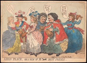 Kings Place, eller utsikt over M ---- Best Friends, pub. 1784 (håndfarget gravering) av Thomas Rowlandson